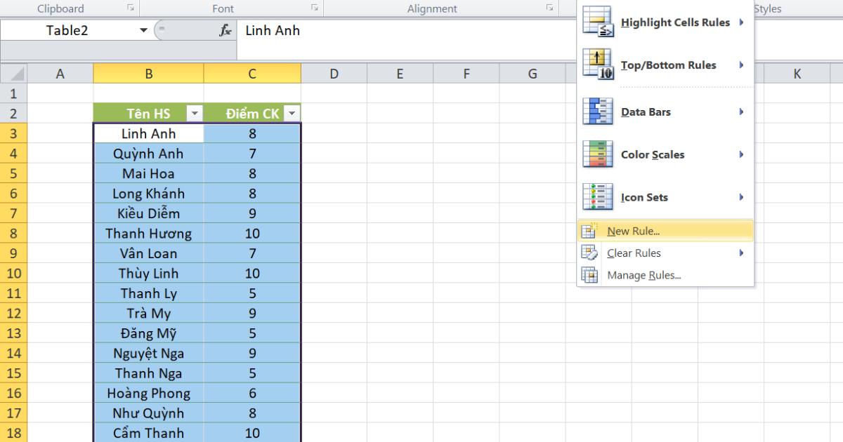 Hướng dẫn sử dụng hàm VLOOKUP vào định dạng có điều kiện trong Excel